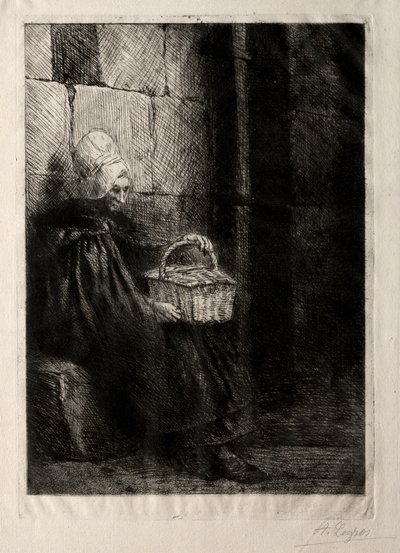 Landskab i nærheden af Boulogne, kaldet Kvinde med en kurv. af Alphonse Legros