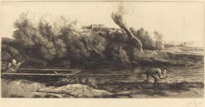 Landskab med båd, 2. tallerken (Paysage au bateau) af Alphonse Legros