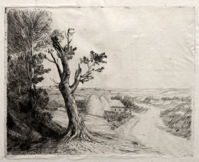 Landskab med stråstakke. af Alphonse Legros