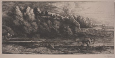 Landskab med båd (ætsning) af Alphonse Legros