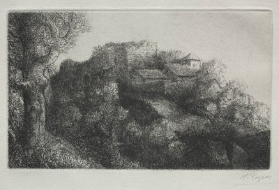 Landskab med bygninger. af Alphonse Legros