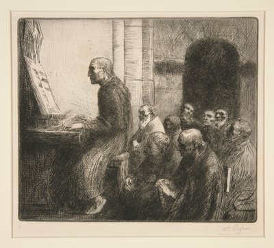 Munk spiller orgel i en kirke af Alphonse Legros