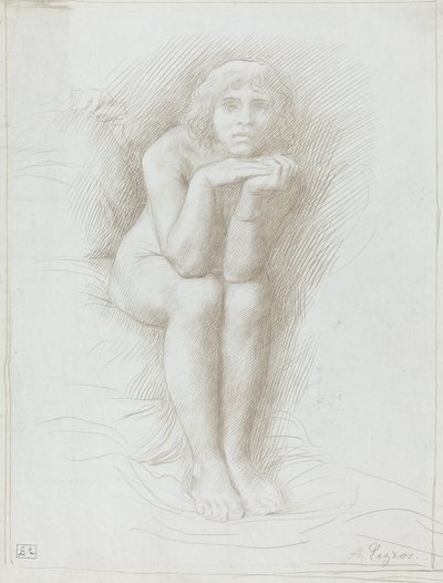 Nøgen model siddende af Alphonse Legros