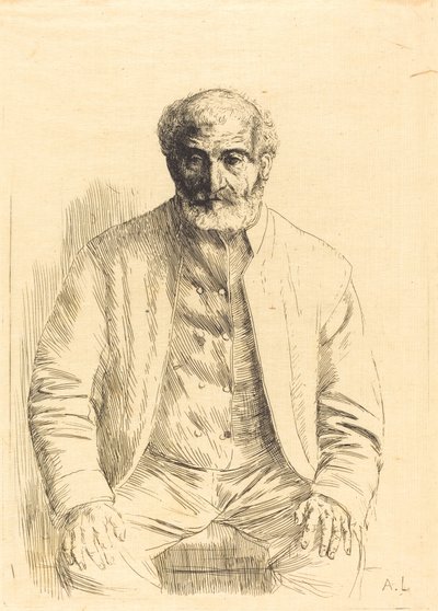 Gammel mand siddende Vieillard assis. af Alphonse Legros