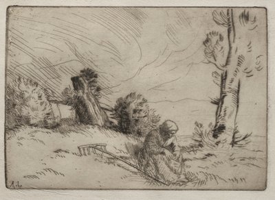 Bondekvinde siddende nær en hæk af Alphonse Legros