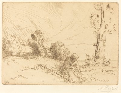 Bondekvinde siddende nær en hæk af Alphonse Legros