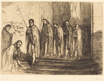 Procession Forlader en kirke La sortie de la procession. af Alphonse Legros