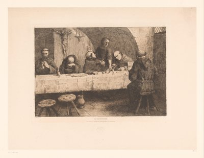 Refektur med bedende munke Le réfectoire (titel på objekt) af Alphonse Legros