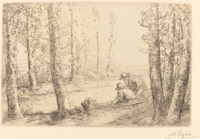 Hvil langs bredden af floden (Repos au bord de la riviere) af Alphonse Legros