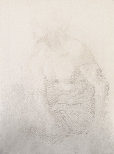 Siddende nøgen mand (brunt kridt på papir) af Alphonse Legros