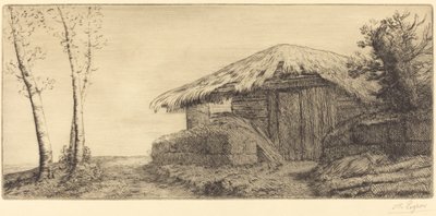 Hyrdehytte på en bakkeskråning af Alphonse Legros