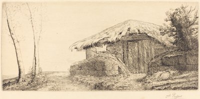 Hyrdehytte på en bakkeskråning af Alphonse Legros
