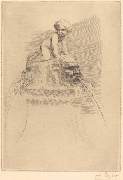 Lille springvand, børn leger på groteskerne Lille springvand, barn leger på maskerne. af Alphonse Legros