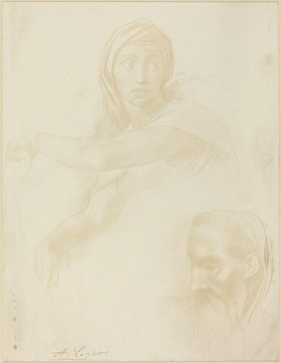Studie af Delphic Sibyl, Head of a Man. af Alphonse Legros