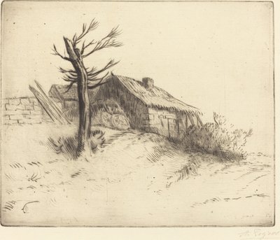 Stråtækt sommerhus (Chaumiere) af Alphonse Legros