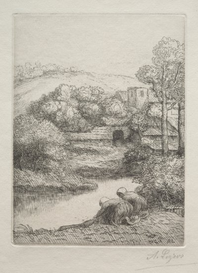 Vaskepladsen, kaldet The Washerwomen (Le Lavoir, Dite "Les Laveuses") af Alphonse Legros