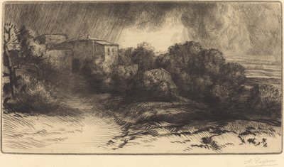 Udsigt over en gård set i en storm af Alphonse Legros