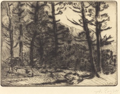 Woods in Winter Sun, 2. tallerken Winter Sun in the Woods. af Alphonse Legros