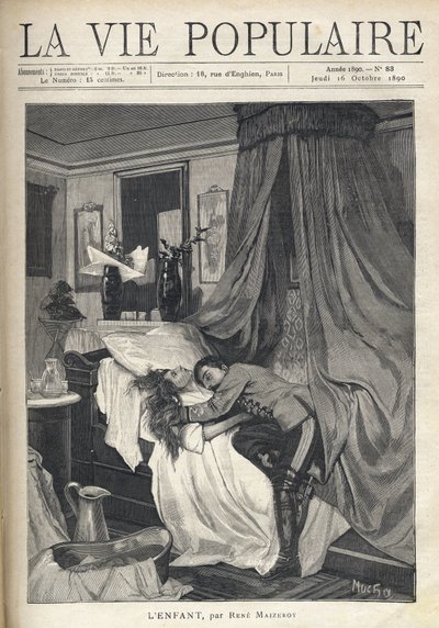 En desperat soldat krammede en kvindes lig, der lå i en seng. Illustration af Alfons Maria Mucha (Alphonse Marie Mucha af Alphonse Mucha