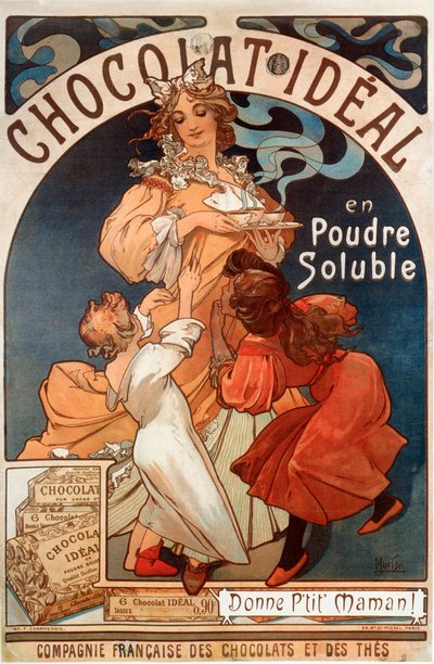 Annonceringsplakat til chokolade Ideal af Alphonse Mucha