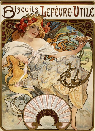 Biscuits Lefevre-Utile", designet som en kalender for 1897, 1896 af Alphonse Mucha
