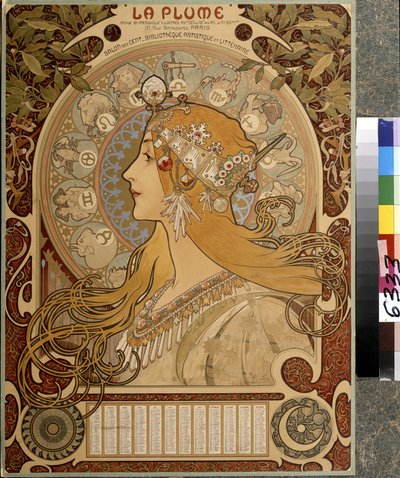 ""La Plume"" kalender, illustreret halvårligt magasin fra Salon des Cent. Kunstnerisk og litterært bibliotek. Kunstværk af Alfons Maria Mucha (Alphonse Marie Mucha af Alphonse Marie Mucha