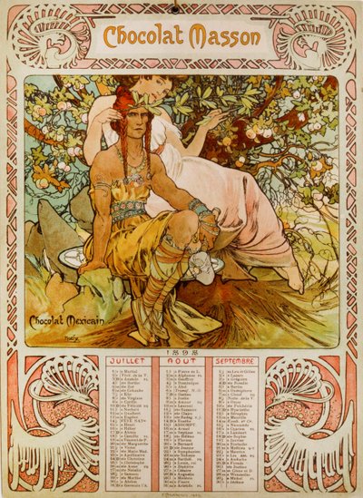 Chocolate Masson-kalender illustreret af Mucha (1860 1939). en tjekkisk art nouveau-maler af Alphonse Mucha