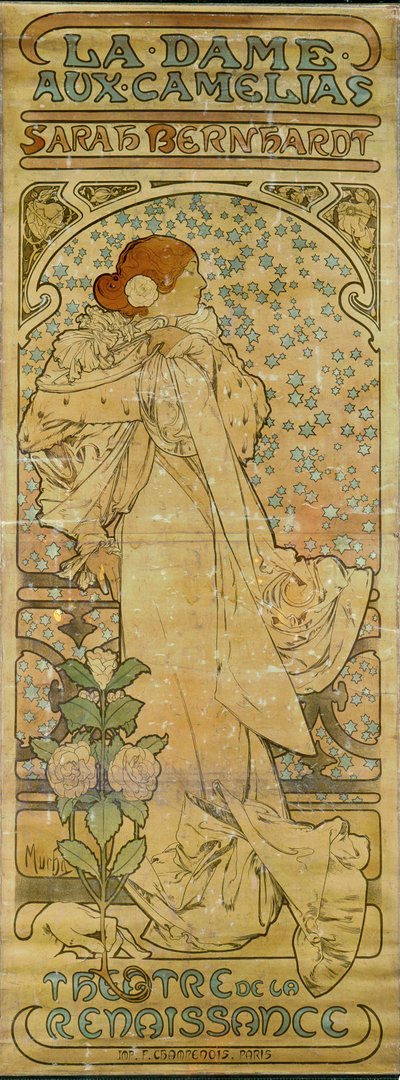 La Dame aux Camelias med skuespillerinden Sarah Bernhardt, Theatre de la Renaissance, Paris 1894 (plakat) af Alphonse Marie Mucha