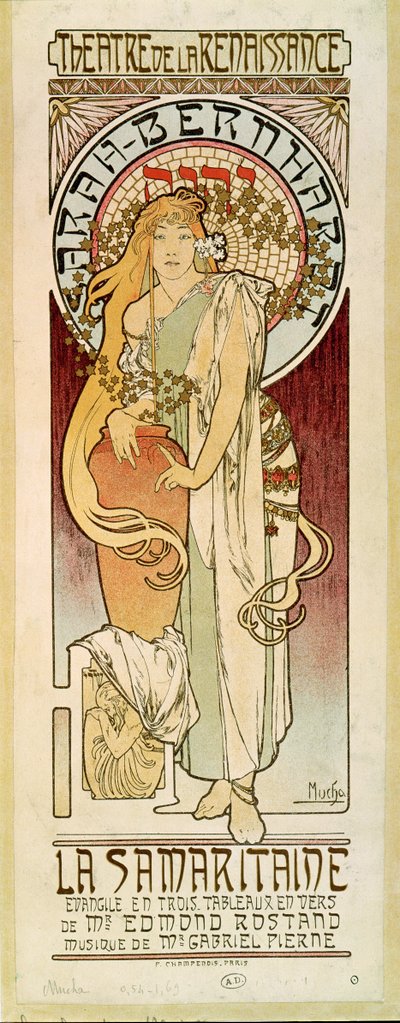 La Samaritaine med skuespillerinden Sarah Bernhardt, skuespil af Edmond Rostand (plakat) af Alphonse Marie Mucha