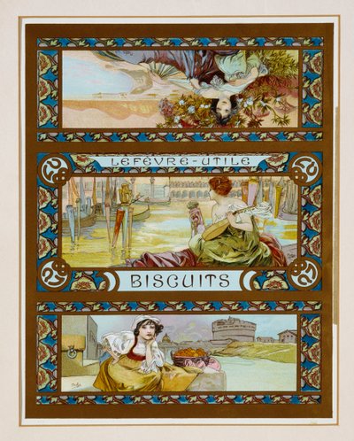Plakat reklame "Lefevre-Utile" kiks, ca. 1910 af Alphonse Mucha
