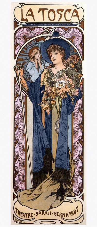 Plakat af Alfonse Mucha (1860-1939) for stykket "" Tosca "" af Victorian Sardou (1831-1908) opført af skuespillerinden Sarah Bernhardt af Alphonse Marie Mucha