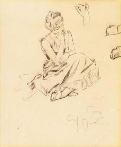 Studie af en siddende kvinde, 1897 af Alphonse Mucha