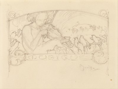 Studie af en kvinde, der spiller violin, af Alphonse Mucha