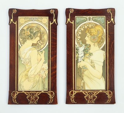 Primrosen og Fjeldpennen; Forår og Fjer, 1899 af Alphonse Mucha