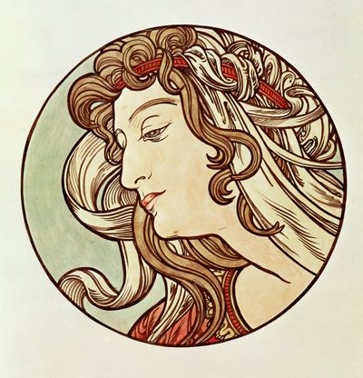Kvinde, set fra tre fjerdedele af Alphonse Marie Mucha