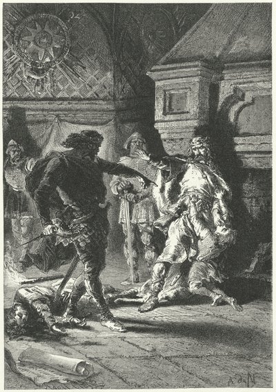 Clovis I påtvinger sit testamente som konge af frankerne (gravering) af Alphonse Marie de (after) Neuville