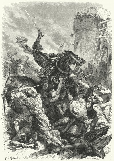 Grev Odo forsvarer Paris mod normannerne, 886 (gravering) af Alphonse Marie de (after) Neuville