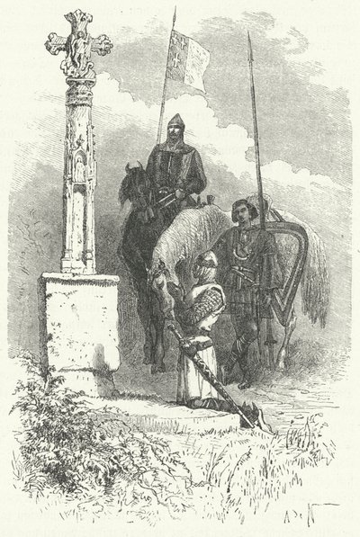 Ferdinand I af Leon beder foran et kors af Alphonse Marie de (after) Neuville