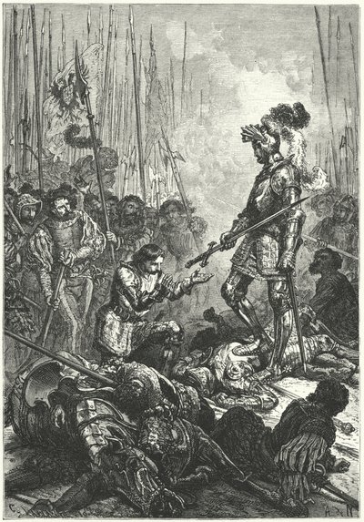 Frans I af Frankrig blev taget til fange i slaget ved Pavia af Alphonse Marie de (after) Neuville
