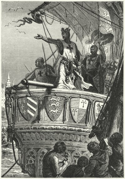 Korsfarernes tilbagevenden fra Palæstina (gravering) af Alphonse Marie de (after) Neuville