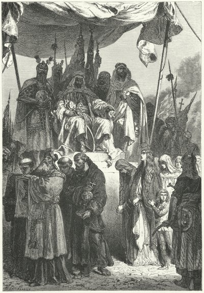 Saladin ser fangne kristne komme forbi efter hans erobring af Jerusalem af Alphonse Marie de (after) Neuville