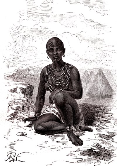 Etelä-Sudanin latuka-heimon päällikön Moyn vaimo Bokke af Alphonse Marie de Neuville