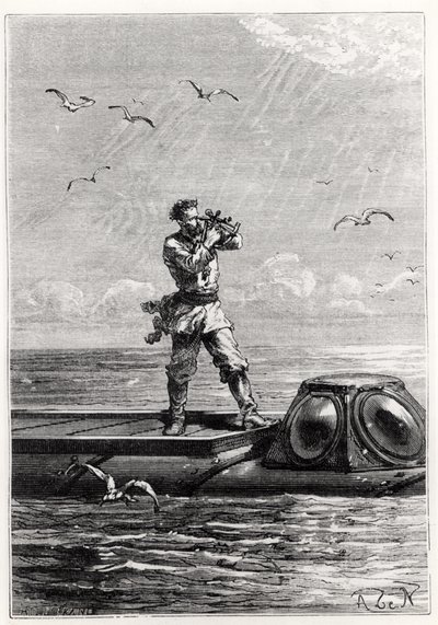 Kaptajn Nemo på toppen af Nautilus, fra 