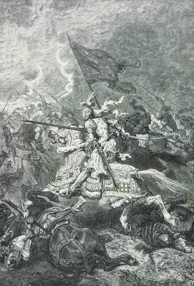 De franske ridderes angreb i slaget ved Fornoue af Alphonse Marie de Neuville