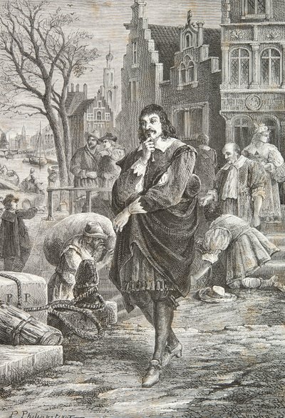 Descartes på gåtur i Amsterdam (Kobberstik) af Alphonse Marie de Neuville
