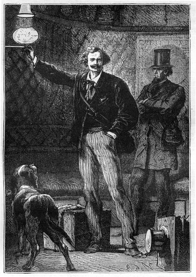 Illustration af bogen "Around the Moon" af Jules Verne, Hetzel-udgaven - Les voyages extraordinaire af Alphonse Marie de Neuville