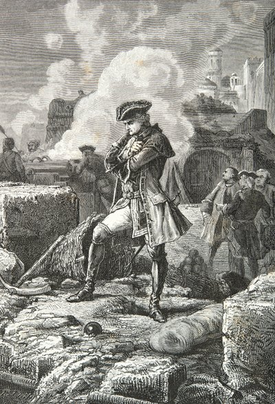 Lally - Tollendal under belejringen af Pondichery i 1760 (kobberstik) af Alphonse Marie de Neuville