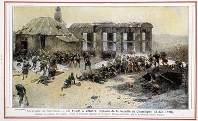 Le oven à Chaux - Episode af slaget ved Champigny (02/12/1870) af Alphonse de Neuville. Indgraveret af oberstløjtnant Rousset fra "General History of the German Franco War". af Alphonse Marie de Neuville