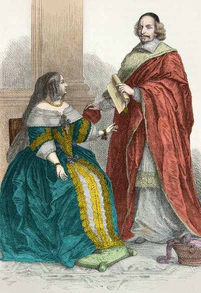 Portræt af Anne af Østrig og kardinal Mazarin (Kobberstik) af Alphonse Marie de Neuville