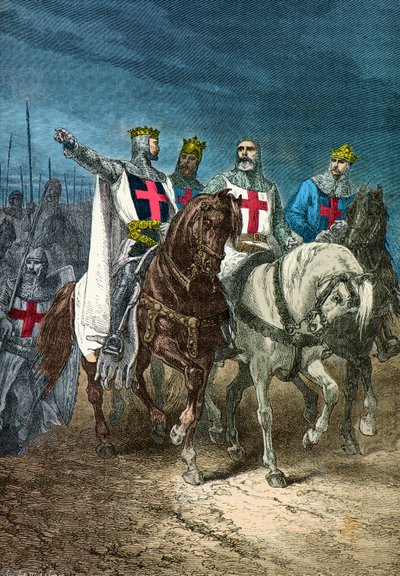 Portrætter af Godefroy de Bouillon, bohemond de tarente, raymond 4 de toulouse og tancrede de Hauteville af Alphonse Marie de Neuville